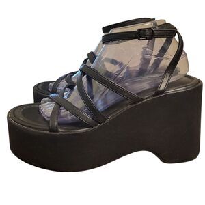 Wild Fable Black Strappy Platform Vegan Leather Womens Sandals, Size 9.5 NEW